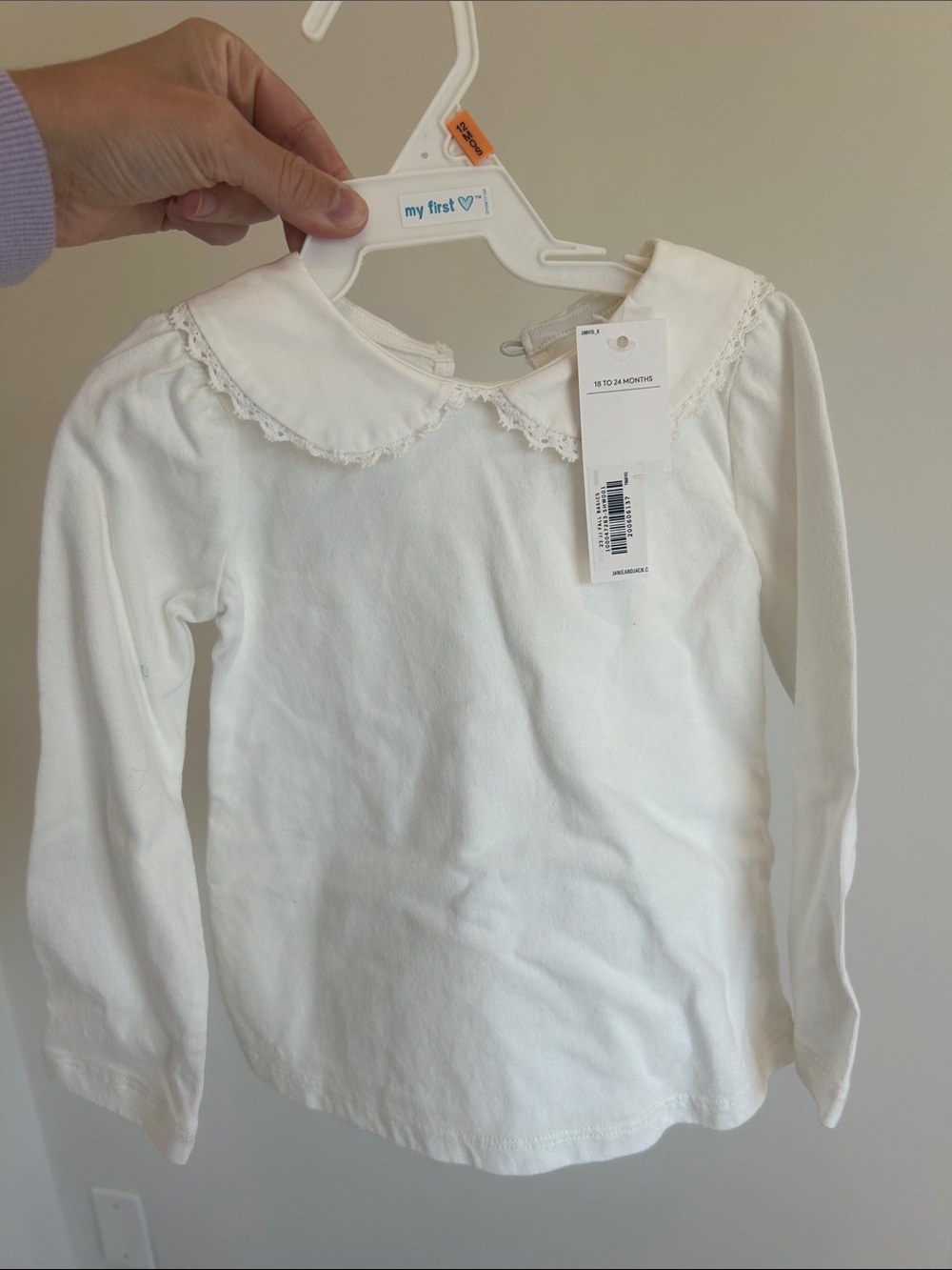 Janie and Jack White Long-Sleeve Top with Lace Peter Pan Collar